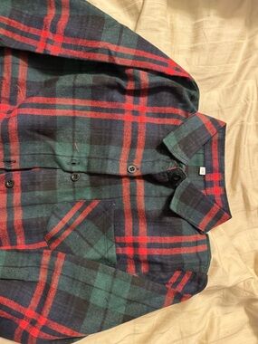 Unisex, kids- Red and Green Plaid Button-Up Shirt